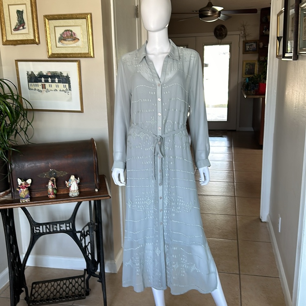 Soft Surroundings Ibiza Embroidered Maxi Dress Color Mountain Mist Pitt-Pitt 21”